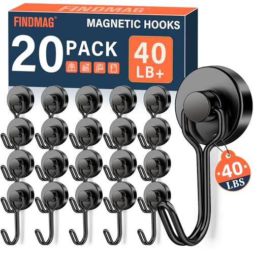 FINDMAG Magnetic Hooks, 40lb+ Strong Magnetic Hooks for Refrigerator, Rare Earth Neodymium Magnets for Hanging, 2026 Cruise Essentials, Black Magnet with Hook for Home, Grill, Classroom, Office - color: Black, size: 20Pack 40Lbs+