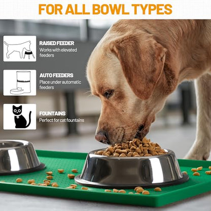 Hubulk Dog Feeding Mat,100% Waterproof Food Grade Silicone Pet Food and Water Bowl Placemat,Dishwasher, High Raised Edge to Prevent Spills,Nonslip Tray to Stop Messes on Floor（32"x24"x1.0",Hunter） - color: Hunter green, size: 32"l X 24"w