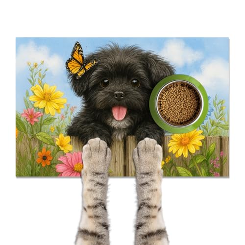 HOMETITUTE Dog Feeding Mat Butterfly Flower Pattern 20" x 12", Non Slip Dog Cat Food Mat for Food and Water Bowls, Easy Clean Cute Pet Bowl Mat for Kitchen Dining Home Decor - color: colorful11