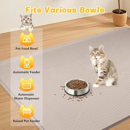 Lorvain 45" x 30" Cat Food Mat, Extra Large Silicone Pet Feeding Mat with Raised Edges, Pet Placemat for Cat Dog Food and Water Bowl Waterproof, Non-Slip, Easy to Clean, Floor Protection, Beige - color: Beige: 45" x 30"