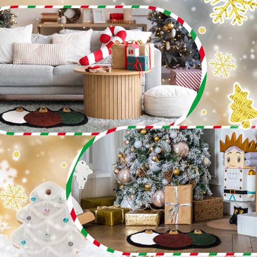 Drydiet Christmas Ball Bathroom Rug Cute Xmas Door Mat Christmas Ball Bath Mat Brown Green White Shower Bathroom Decoration Rug Non Slip Washable - style: Christmas Ball
