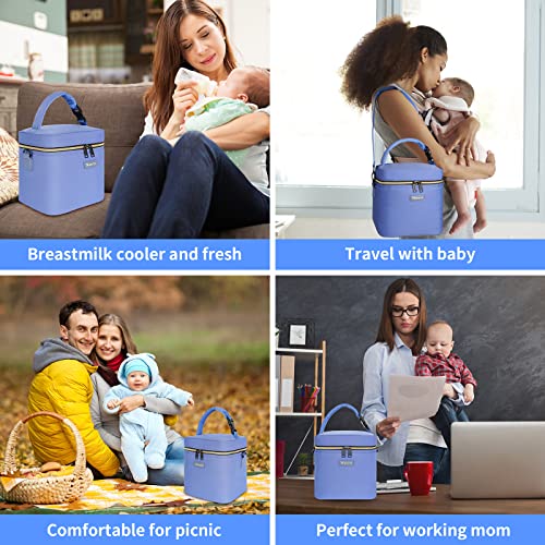 Mancro Breastmilk Cooler Bag with Ice Pack Fits 6 Baby Bottles Up to 9 Ounce, Insulated Baby Bottle Bag with Strap for Nursing Mom Daycare, Blue - color: Blue