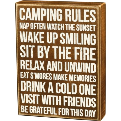 Primitives by Kathy 27371 Rustic Brown Box Sign, 6 x 8, Camping Rules