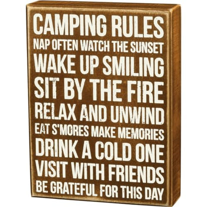 Primitives by Kathy 27371 Rustic Brown Box Sign, 6 x 8, Camping Rules