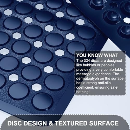 TEESHLY Bath Mat for Tub & Shower, Non Slip Soft Bathmat with Suction Cups & Drain Holes, Machine Washable Bathtub Floor Liner Mats for Bathroom, 35x16 Inch, Navy Blue - color: Navy (Opaque)