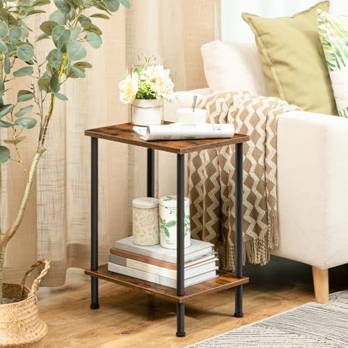 HOOBRO End Table, Small Side Table, Nightstand with 2-Layer Storage Shelves, Sofa Table for Small Spaces, Living Room, Bedroom, Stable Frame, Easy Assembly, Rustic Brown BF09BZ01 - color: Rustic Brown + Black