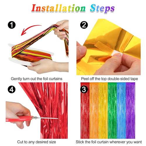 2 Pack Rainbow Backdrop Curtains, 3.28 FT x 7.05 FT Colofull Party Decorations, Metallic Tinsel Backdrop Fringe Curtains Party Streamer, Rainbow Party Supplies for Wedding Birthday Party Engagement | Rainbow, Metallic Foil, 3.28 x 7.05 FT, Tinsel Backdrop