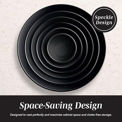 COOK WITH COLOR Mixing Bowls with TPR Lids - 12 Piece Plastic Nesting Bowls Set includes 6 Prep Bowls and 6 Lids, Microwave Safe (Speckled Black) - color: Speckled Black TPR Lids