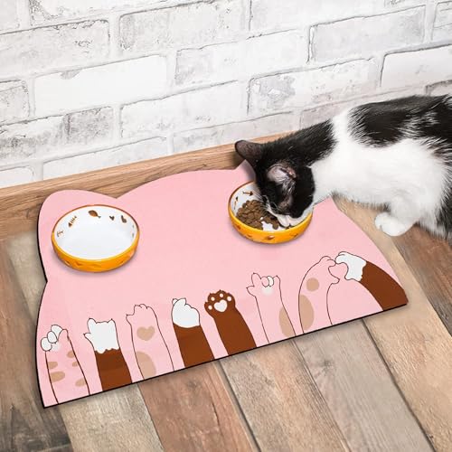 Pet Feeding Mats - Absorbent Cat Food & Water Mats, Pink, 17.7 * 9.8 inch - color: Pink, size: Small