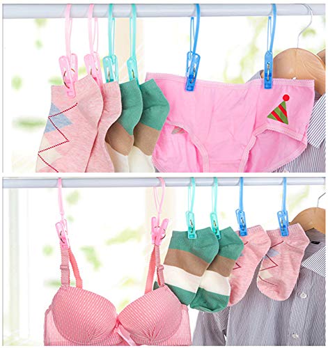 DurReus 24 Pack Plastic Clothespins Rope Windproof Clothes Hanger Clips Anti-Slip Laundry Pins Drying Clothing Clamps with Sturdy Steel Spring - color: 24pcs Plastic Rope Clothespins