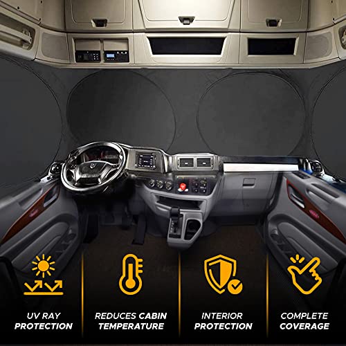 EcoNour Semi Truck Printed Sun Shade for Windshield | UV Sun Protector & Heat Blocker Sunshade | 240T Front Window Shades Accessories | Best for Commercial & Big Rig Semi Truck - size: Large-BW