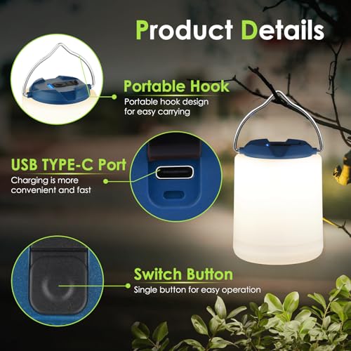 BOBKID LED Camping Lantern, Rechargeable Camping Light, 4 Modes Outdoor Flashlights Lanterns with 1000LM, Water Resistant Portable Emergency Camp Light for Hurricane Hiking Survival Kits - Blue - color: Blue