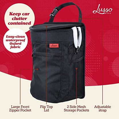 Lusso Gear Car Trash Can - 2.5-Gallon, Black, Round - Leak-Proof & Spill-Proof Lid & Waterproof Removable Liner - Hanging Car Trash Bin & Organizer for SUV, Truck & Minivan - color: 1-Pack Black, style: 2.5 Gal
