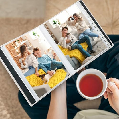 5x7 Photo Album, Slip In Fabric Cover Scrapbook with Front Window, Holds 104 Photos (52 Pockets), for Baby, Wedding, Travel, Black - color: Black, size: 52 Pockets
