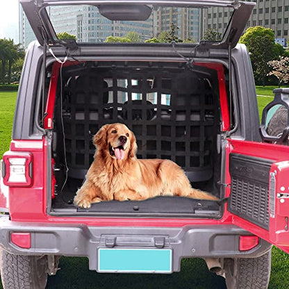 Pet Net Safety Dog Barrier for 2007-2026 Jeep Wrangler JK JL 4 Door Accessories, Behind Rear Seat Pet Dog Covers Trunk Cargo Isolation Liner Net for Jeep Wrangler