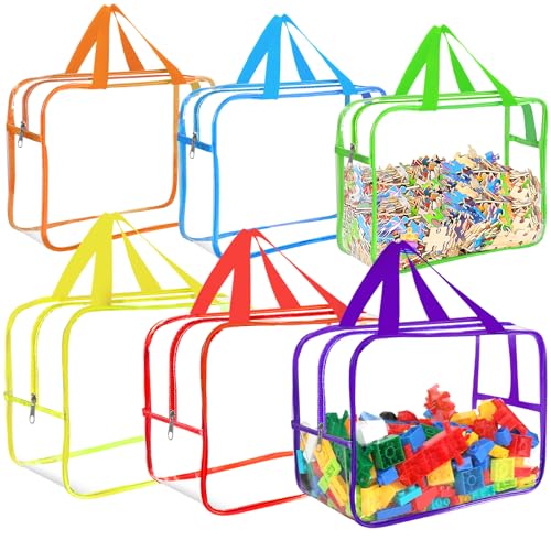 6 Colors Large Toy Storage Bags with Labels, Reusable Clear PVC Board Game Storage, Travel Waterproof Organizer Bags with Zipper for Building Blocks, Puzzle, Kids Books(3 large & 3 Extra Large) - color: Multicolor, size: Large and X-Large