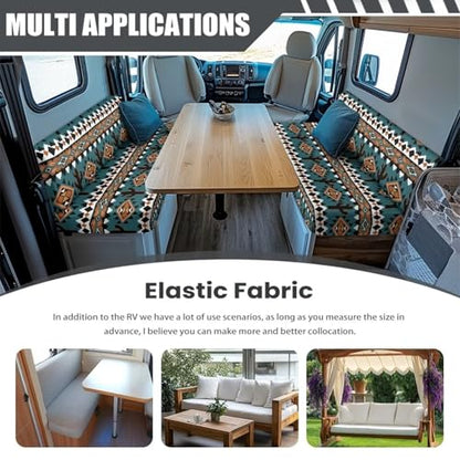 RV Dinette Cushion Covers Aztec Cactus Print RV Seat Covers Camper Cushion Covers Booth Cushions Stretch Washable Couch Cover Slipcovers for RV Camper Car Bench Seats - color: Aztec Cactus