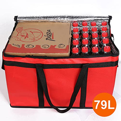 Bodaon Catering Bag with Removable Hard Bottom, XXX-Large Insulated Food/Pizza Delivery Bag for Delivery Drivers, Cooler/Hot Bags, Insulated Grocery Food Warmer Container Supplies (2Pk, Black + Red) - color: Black + Red, size: XXX-Large (With Hard Bottom)