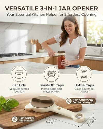 Jar Opener – 4-in-1 Adjustable Stainless Steel Secure Grip Lid Remover for Jars, Bottles & Cans, Multifunctional Kitchen Tool