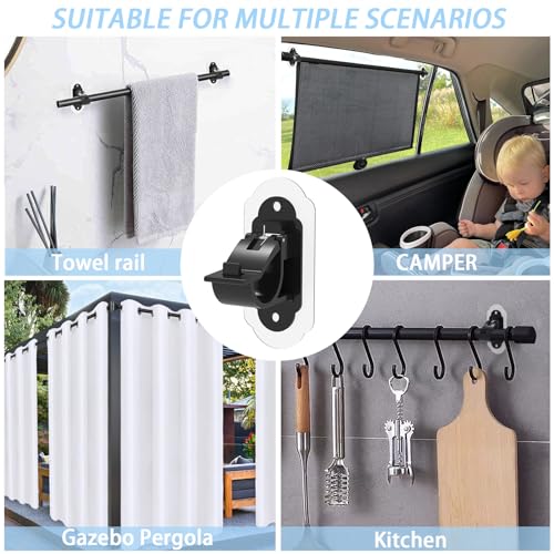 No Drill Curtain Rod Brackets， No Drill Needed Curtain Rod Holders, Adhesive Curtain Rod Holder，Multipurpose Nail Free Stick on Curtain Rod Hooks Self Adhesive Rod Holder Hooks（Black 4Pcs） - color: Black-4pcs