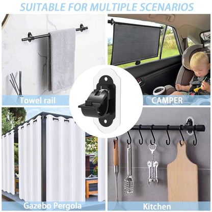No Drill Curtain Rod Brackets， No Drill Needed Curtain Rod Holders, Adhesive Curtain Rod Holder，Multipurpose Nail Free Stick on Curtain Rod Hooks Self Adhesive Rod Holder Hooks（Black 4Pcs） - color: Black-4pcs