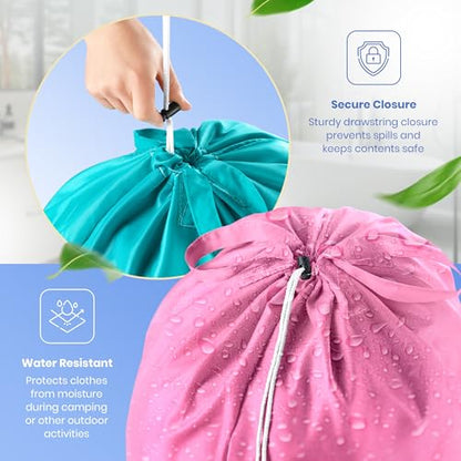 Extra Large Travel Laundry Bag - 2-Pack Fun Print Design Bags for Dirty Clothes - Durable Water-Resistant Fabric - Sturdy Drawstring Closure (Pink-Teal | Smell Me If You Dare) - color: Pink-teal | Smell Me