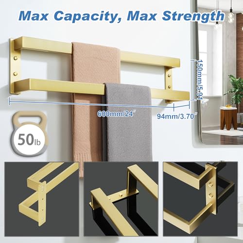 Alise Double Towel Bar, 24" Towel Racks for Bathroom Wall Mounted SUS304 Stainless Steel, Heavy Duty Bathroom Towel Holder, Quick Drying Towel Hanger, Brushed Gold - color: Gold, size: 24-inch