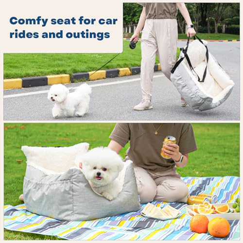 Milk and Soda Small Dog Car Seat Bed for Small Dogs Under 20 LBS with 2-Sided Pillow, Side Pockets, Clip on Leash, Machine Washable Cover, Pet Carseat Travel Carrier, Black, Small - color: Black