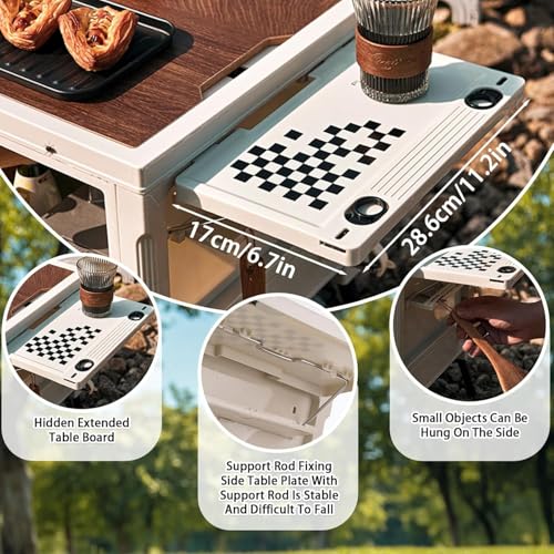 Folding Camping Storage Box with Wooden Table Board, Multi-Functional Collapsible Camp Kitchen Box, 55L Storage Bin for Trunk Organizer for Outdoor Picnic, Car RV and Organization