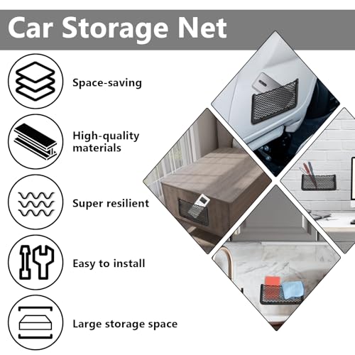 2 PCS Car Net Pocket, ABS Plastic Frame Cargo Net Storage Pockets Phone Nets, Car Mesh Net Pockets with Screws for Auto, RV, Boat, and Camper Storage Nets (9 x 4.3 Inch) - size: 9 x 4.3 Inch