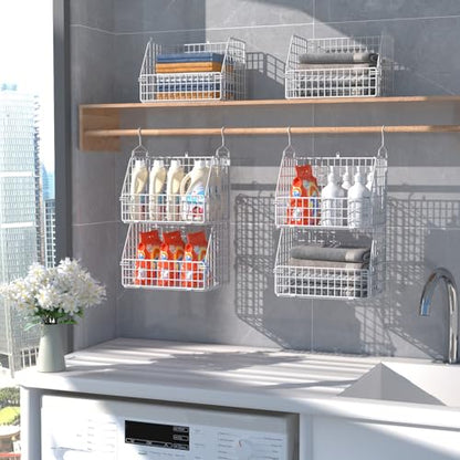 PUPPYCUTE Hanging Closet Organizer and Storage, Clothes Hanging Shelves Wire Baskets for Clothing Sweaters Purse Handbags Shoes White 3 Tier - color: White-3pcs