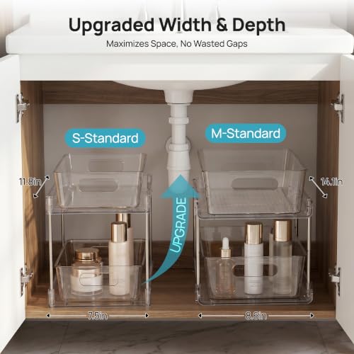 Vtopmart 2 Pack Larger Plastic Bathroom Under Sink Pull-Out Organizer (M-Standard) - color: Transparent, size: M-Standard (2 Pack)