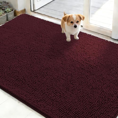 OLANLY Dog Door Mat for Muddy Paws 50x30, Absorbs Moisture and Dirt, Absorbent Non-Slip Washable Doormat, Quick Dry Chenille Mud Mat for Dogs, Entry Indoor Entryway Carpet for Inside Floor, Russet - color: Russet, size: 50" X 30"