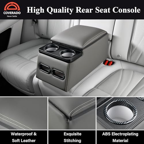 Coverado Car Center Console, Universal Bench Seat Center Consoles, Center Console for Van, Back Seat Storage Box, Rear Seat Car Console Organizer with Cup Holder, Central Armrest Box (Regular, Gray) - color: Gray, style: Regular