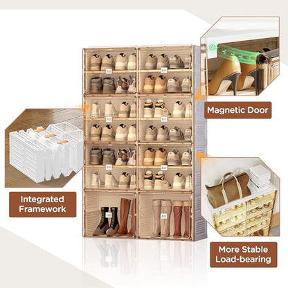 ANTBOX Portable Shoe Rack Organizer for Closet Entryway, Stackable Sneaker Storage Shoe Cabinet with Magnetic Clear Door, Large Plastic Storage containers Bins with Lids 7 Tiers 28 Pairs - size: 7 Tiers 28 Pairs