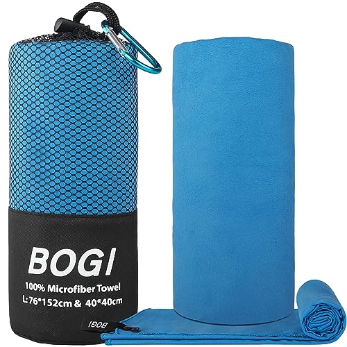 BOGI Microfiber Quick Dry Travel Sports Towel, Blue, 60"x30"+16"x16" - color: Blue, size: L:60''x30''+16''x16''