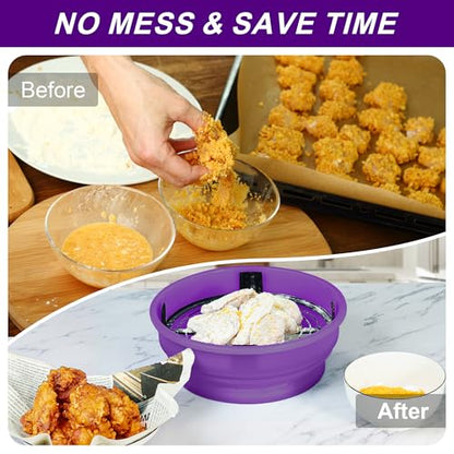 FJNATINH Collapsible Batter Bowl - Mess Free Better Breader Shaker Bowl with Lid Breading Shaker Container - Great for Fried Fish, Fried Chicken, Onion Rings, Wings,No Leak,Easy to Store,Purple - color: Purple