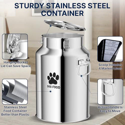40Lbs Large Metal Dog Food Storage Container, Stainless Steel Dog Food Storage Tank, Multifunctional Storage Bin with Lid and Spoon, Food Storage Container for Big Dogs, Keep Fresh, Easy to Clean