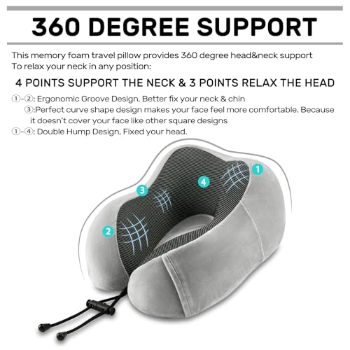 urnexttour Neck Pillow Airplane-2 Pack Memory Foam Travel Pillow, Soft Support Travel Neck Pillow for Travelling, Sleeping Rest, Car, Train and Home Use (Black&Grey) - color: Black&grey