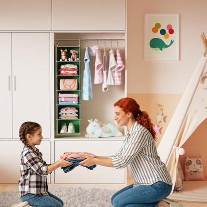MAX Houser 6-Shelf Hanging Closet Organizer, Hanging Storage Shelves with 2 Sturdy Hooks Space-Saving for Bedroom, Foldable (Green) - color: Green