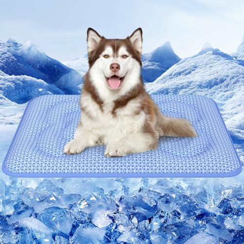 Rywell Dog Cooling Mat, 36”x27” Super Thick & Reversible Cooling Mat for Dogs, Arc-Chill 3.0 & PCM for Long-Lasting Cool and Color-Changing (Q-Max > 0.5), All-Season Use & Portable for Travel - color: Blue, size: L