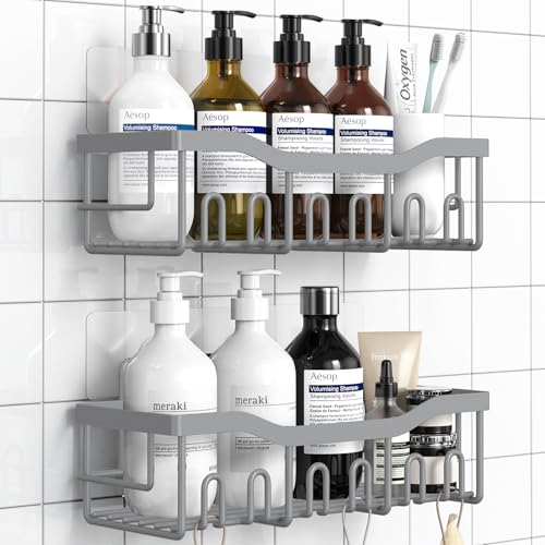 EUDELE Shower Caddy 2 Pack, Adhesive Shower Organizer for Home Decor & Kitchen Storage, No Drilling, Rustproof Stainless Steel Bathroom Shelf Organizer - color: Light Grey