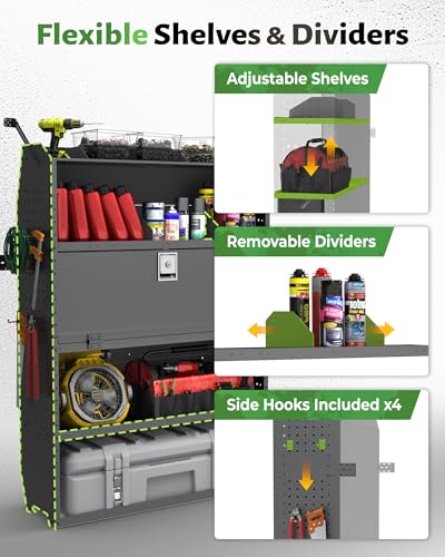StarONE Heavy-Duty Adjustable Van Shelving with Lockable Door and Hooks, 42"W x 60"H x 13"D,Fit for Transit, Promaster, Chevy Express, Sprinter Mid/High Roof, Steel Cargo Van Storage for Jobsite Tools - size: 42"W x 60"H x 13"D