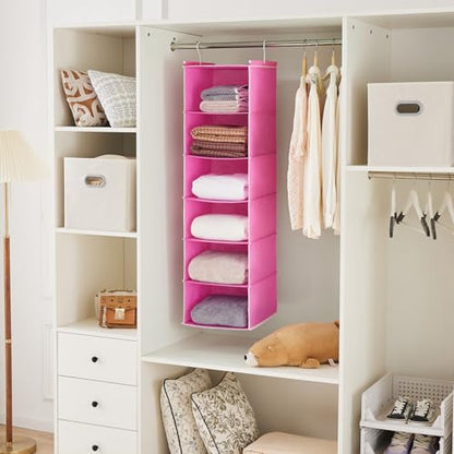 MAX Houser 6-Shelf Hanging Closet Organizer, Hanging Storage Shelves with 2 Sturdy Hooks Space-Saving for Bedroom, Foldable (Pink) - color: Pink