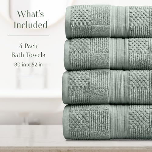 Springtree Home 100% Cotton Bath Towel Set of 4 | Green Towels | Geometric Textured Design | Absorbent & Quick-Dry | 4 Bath Towels | Oeko-TEX® Standard 100 Cotton | Myla Collection - Eucalyptus - color: Eucalyptus, size: Bath Towel (4 Pack)