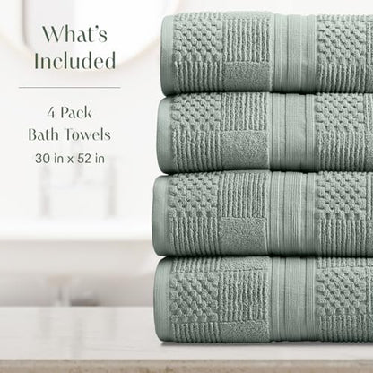 Springtree Home 100% Cotton Bath Towel Set of 4 | Green Towels | Geometric Textured Design | Absorbent & Quick-Dry | 4 Bath Towels | Oeko-TEX® Standard 100 Cotton | Myla Collection - Eucalyptus - color: Eucalyptus, size: Bath Towel (4 Pack)