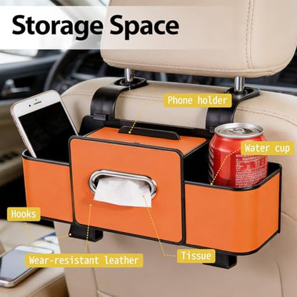 ZenChef Three-in-one Car Organizers and Storage, 2025 New Multi-function Car Tissue Holder, Multi-function Backseat Car Organizer with Cup Holder, Tissue Box, Hook (white) - color: White