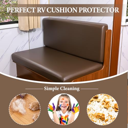 FUANGUI RV Dinette Cushion Covers, Waterproof PU Leather Stretch Camper Booth Seats Replacement RV Cushion Covers Washable Sofa Furniture Protector - color: Pu-coffee Color