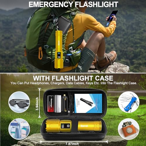 Banral Rechargeable Tactical Flashlights 2000 High Lumens - 5000mAh Super Bright LED Powerful Flash Light, Waterproof Handheld USB C Flashlight for Home,Car,Camping,Emergencies,5 Modes (1, Gold) - color: Gold