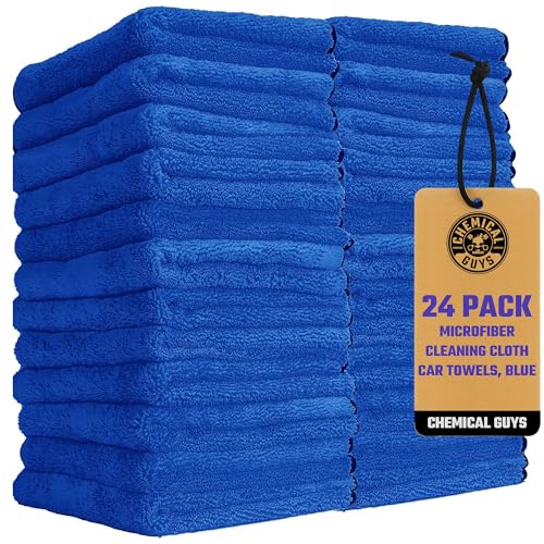 Chemical Guys Professional Grade Premium Microfiber Towels for Cars, Blue, 16" x 16", Ultra-Soft and Scratch-Free Car Detailing Cloths for Trucks, Motorcycles, and More - 24 Pack - color: Blue